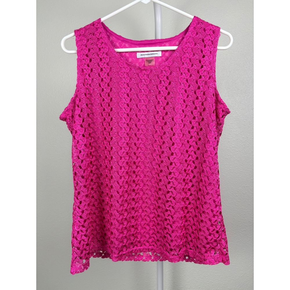 Allison Daley Pink Crochet Lace Sleeveless Lined Top Shell Womens Medium Grandma